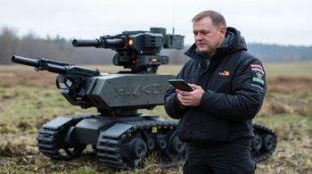 Белоусов ознакомился с наземными робототехническими комплексами, оснащенными боевыми модулями.